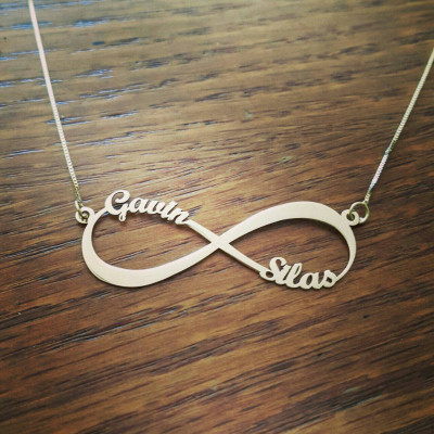 2 names 18k white gold Infinity Necklace / personalized 18k gold Infinity name necklace