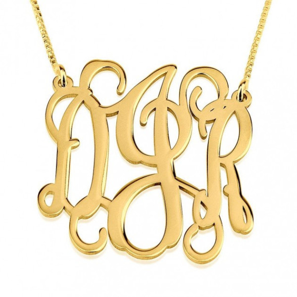 24K Gold Plated Curly Split Chain Monogram Necklace 1.5" with chain