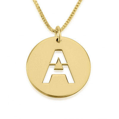 24K Gold Plated Initial Cut Out Disc Necklace with chain
