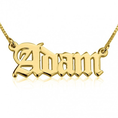 24K Gold Plated Sterling Silver Old English Script Name Necklace, Personalized Necklace, Old English Font Necklace