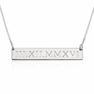 24k Gold Plated Personalized Roman Numeral Engraved Bar Necklace