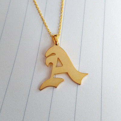 2.5" Old English Necklace Gold ,Single Initial Necklace,A-Z Letter Necklace,Custom Personalized Gift