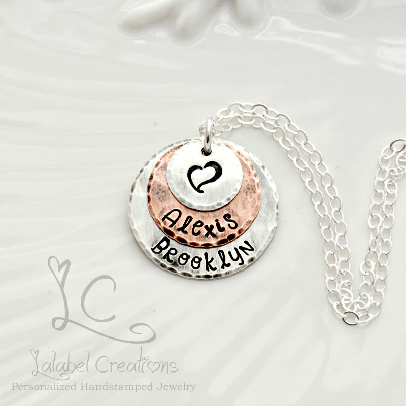 Sterling Handstamped Personalized NameMom Gift on Discs Necklace