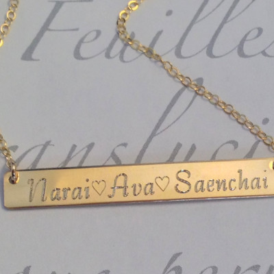 3 Name Necklace / Three Name Necklace /Gold Bar Necklace/ Long Bar necklace /Personalized Mothers Necklace/Gift for Mom/Silver Gold