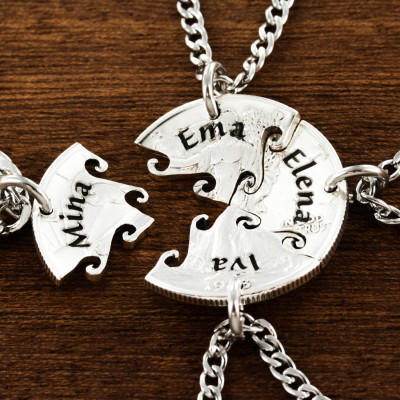 4 Best Friend Necklace, Custom Name Necklaces, Interlocking Puzzle Jewelry