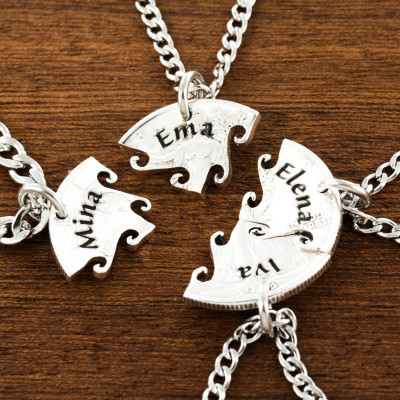 4 Best Friend Necklace, Custom Name Necklaces, Interlocking Puzzle Jewelry