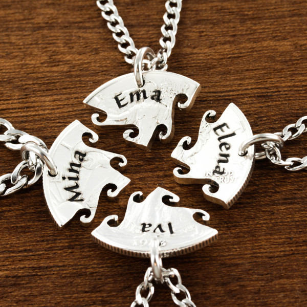 4 Best Friend Necklace, Custom Name Necklaces, Interlocking Puzzle Jewelry