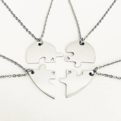 4 Sterling Silver Heart Puzzle Necklaces. 4 Piece Puzzle Necklaces. Personalized Puzzle Necklaces. Matching Puzzle Necklaces. Jigsaw Puzzles