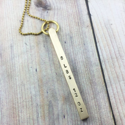 4x50mm Brass 4 Sided Bar Necklace, Personalized Hand Stamped Vertical Bar Pendant, Four Sides Stamped Bar Rod Pendant, Custom Quote Jewelry