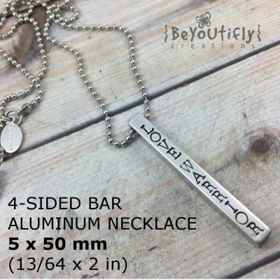 5x50mm Aluminum Personalized Hand Stamped Bar Necklace, 4 Sided Solid Bar, Four Sides Pendant, Children's Names, Mom Necklace, Bar Pendant