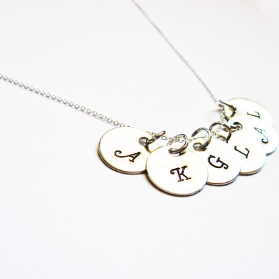 6 Initial Necklace, Personalized Disc Necklace, Mom Kids Necklace, six Initial Charms, Sterling Silver necklace, custom initial necklace