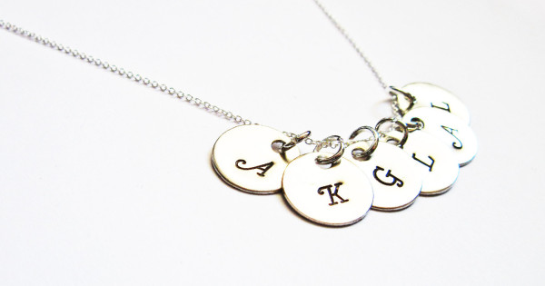 Custom Disc Charm Necklace with Birthstone brcx Personalized Initial Necklace Sterling Silver 