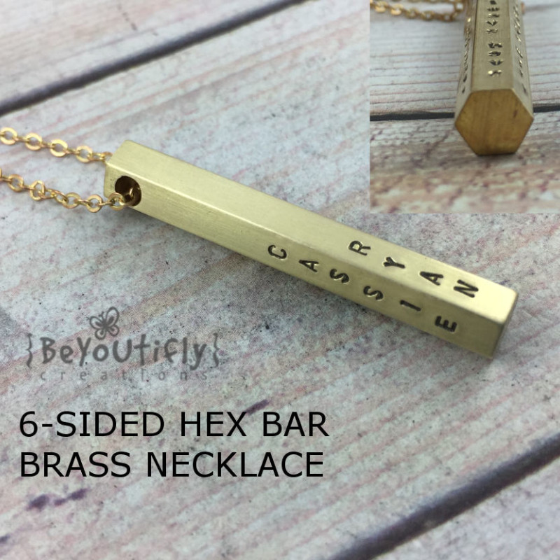 Personalized Bar Bar Rectangle Stamped Necklace 6x35mm Raw Brass Nameplate Bar Bar Jewelry Charms AC28 Personalized Necklace
