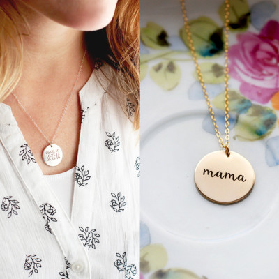 7/8" Engraved Disc Necklace - Personalized Gift for Mom, Disc Necklace, Date Necklace, Personalized Gift for Her, Wedding Initial Date Gift