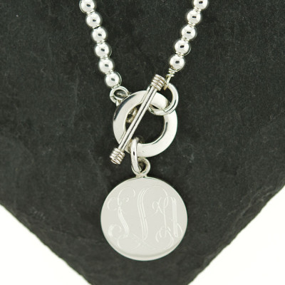 925 Sterling Silver 4mm Monogram Bead Toggle Necklace, Monogram Necklace, Add a Bead Necklace, Tag Necklace