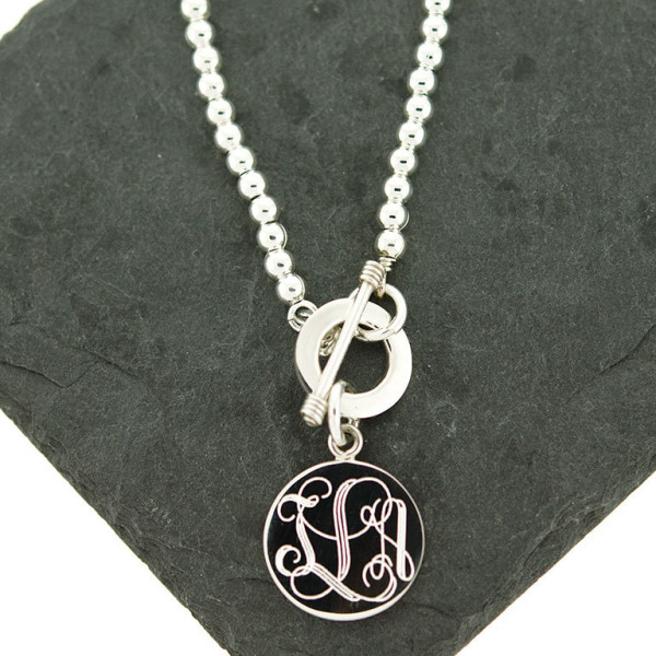 925 Sterling Silver 4mm Monogram Bead Toggle Necklace, Monogram Necklace, Add a Bead Necklace, Tag Necklace