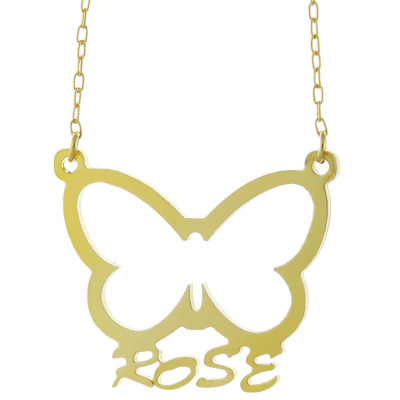 925 Sterling Silver Personalized Any Name Plate Butterfly Pendant Necklace