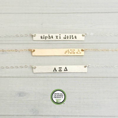 ALPHA XI DELTA Necklace - Alpha Xi Delta Jewelry - Sorority Bar Necklace - Sorority Jewelry - Sorority Necklace - Big Little Gift
