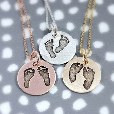 Actual Footprints Necklace - Footprint Jewelry - Sterling Silver Footprints - Remembrance Memorial Necklace - Silver, Rose Gold, Yellow Gold