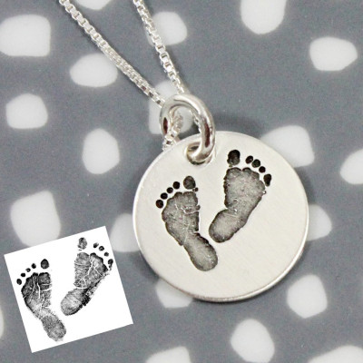 Actual Footprints Necklace - Footprint Jewelry - Sterling Silver Footprints - Remembrance Memorial Necklace - Silver, Rose Gold, Yellow Gold