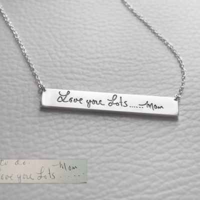 Actual Handwriting Bar Necklace - Loved One's Handwriting - Mother Father Memorial Necklace - Meaningful Wedding Gifts - PN10.40