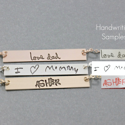 Actual Handwriting Bar Necklace, Signature Bar Necklace, Sterling Silver, Rose Gold Plated, yellow Gold Plated, bar necklace with kids