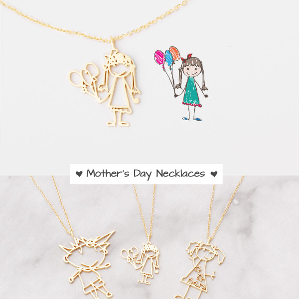 Actual Kid's Drawing Necklace - Children Artwork Necklaces - Happy Mother's Day Jewelry - Special Jewelry for Moms - Gifts for Mom - #PN01DR