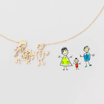 Actual Kid's Drawing Necklaces - Children Artwork Necklace - Happy Mother's Day Jewelry - Special Jewelry for Moms - Gifts for Mom - #PN02DR