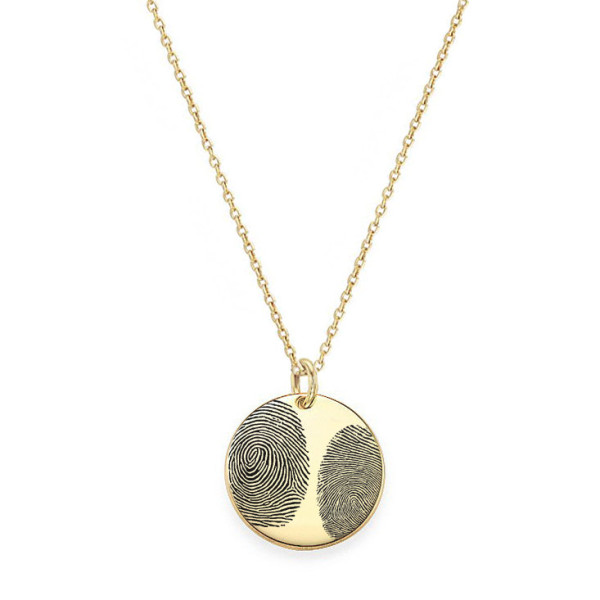 Actual Two Fingerprint 3/4" disc Necklace in 18k Yellow Gold Plated 925 Sterling Silver, Personalized Fingerprint Jewelry, Christmas Gifts