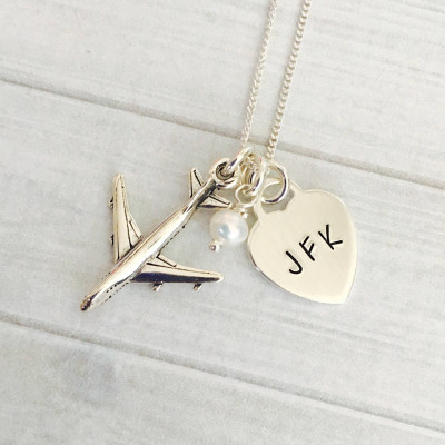 Airplane Necklace - Flight Attendant Necklace - Airport Code - Long Distance Necklace - Travel Gift - Aviation Gift - Christmas Gift for Her