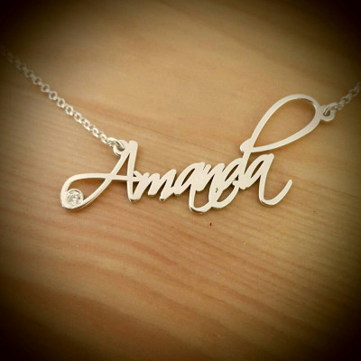 Amanda Style Name necklace/ Silver name necklace/ORDER ANY NAME! Birthstone personalized necklace/ handwriting necklace/ Signature name