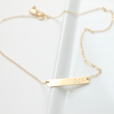 Area Code Bar Necklace /Custom Jewelry/ Personalized Necklace /Gift Idea /Handstamped Bar Necklace/ 18k gold, sterling silver, 18k Rose Gold