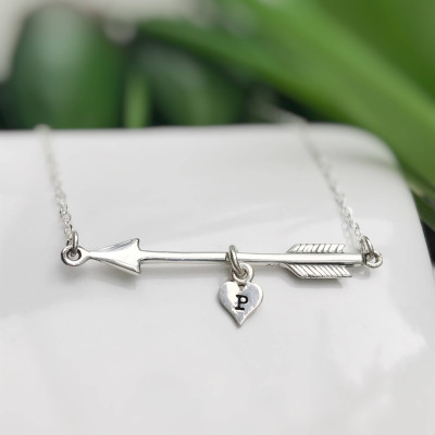 Arrow Heart Initial Necklace Personalized Sterling Silver Custom Letter Name Choose Your Own
