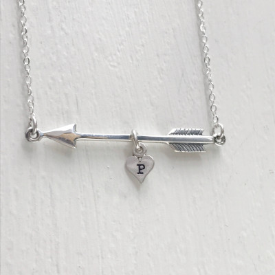 Arrow Heart Initial Necklace Personalized Sterling Silver Custom Letter Name Choose Your Own