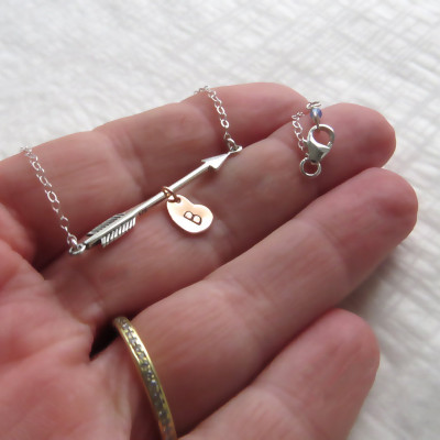 Arrow Necklace • Heart with Initial • Arrow Charm • Arrow Jewelry • Personalized Necklace • Hand Stamped • Layering Necklace