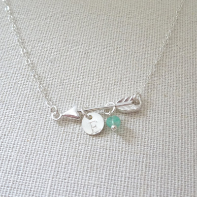 Arrow Necklace,Birthstone necklace, Arrow Charm, Sterling silver Arrow Jewelry, Personalized Hand Stamped disc, Initial Necklace