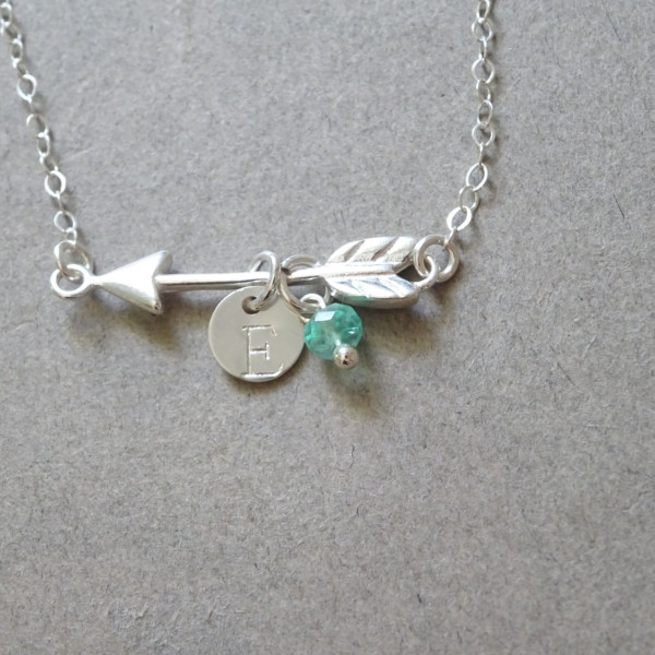 Arrow Necklace,Birthstone necklace, Arrow Charm, Sterling silver Arrow Jewelry, Personalized Hand Stamped disc, Initial Necklace