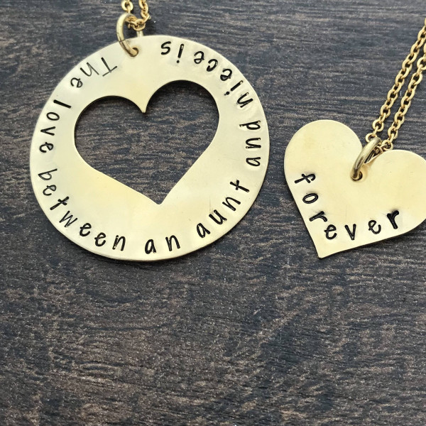 Aunt Gift. Niece Gift. Aunt Necklace. Niece Necklace. Hand Stamped Necklace. The love between an aunt and niece is forever. Necklace Set.
