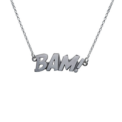 BAM! Letters Necklace Large in sterling silver. The Pop Art Collection. Designer comic jewelry hallmarked in Dublin Castle, Ireland.
