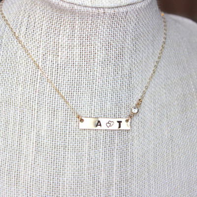 Bar Necklace Gold / Nameplate Engraved / necklace / Personalized gold bar necklace / Horizontal Gold Bar Initial Monogram necklace sterling