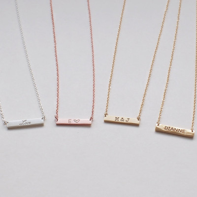 Bar Necklace, Personalized Engraved Name Plate Necklace, Small Skinny Bar Necklace #D3.17