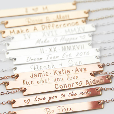 Bar Necklace, Personalized Gold Bar, Gold Name Plate Necklace, Engraved Custom Name Necklace, Mothers Necklace Bridesmaid Gift H440