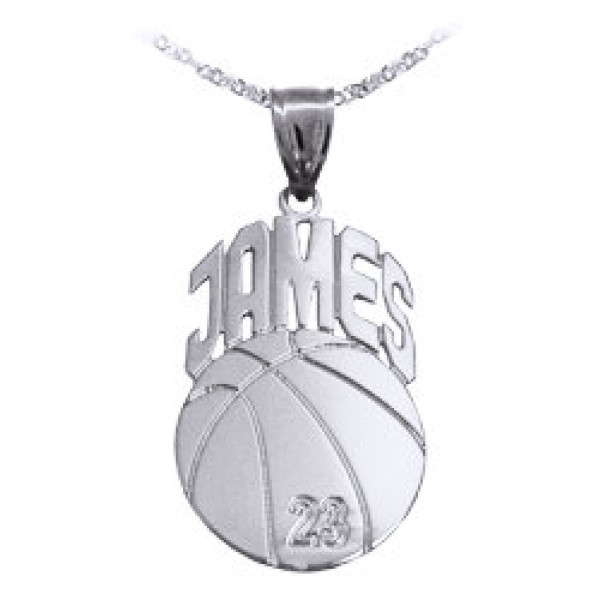 Basketball Sport Charm 1.25" Personalized with Name and Number - Sterling Silver - Made in USA