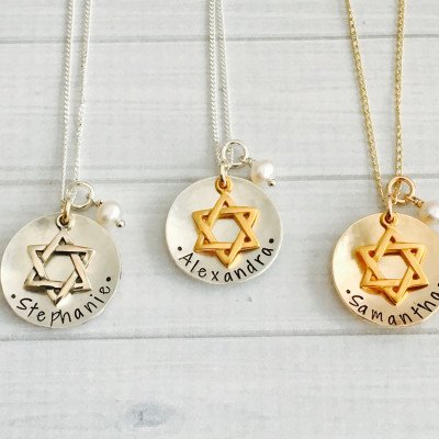 Bat Mitzvah Necklace - Bat Mitzvah Gift - Bat Mitzvah Jewelry - Bat Mitzvah Charm Necklace - Star of David Necklace - Hanukkah Gift