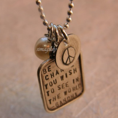 Be The Change - quotation by Mahatma Gandhi - PERSONALIZED IT - Sterling Silver Charm -Simag