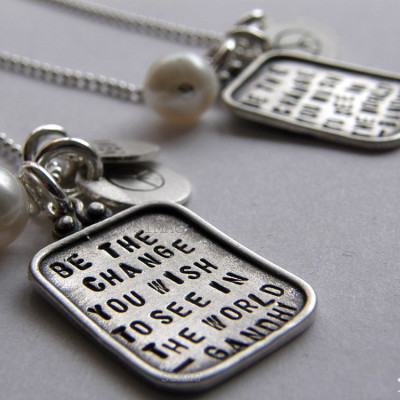 Be The Change - quotation by Mahatma Gandhi - PERSONALIZED IT - Sterling Silver Charm -Simag