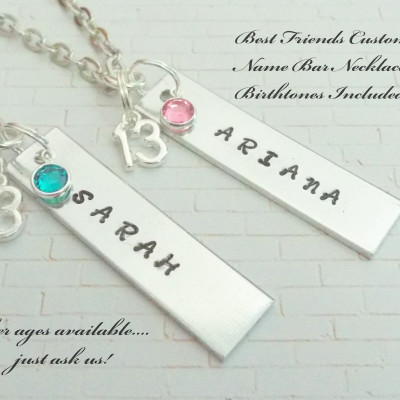 Best Friend Gift Girl, Gift for 13 Year Old Friends, Custom Name Bar Friend Necklaces, Name Bar Necklaces, 13th Birthday Gift for Girlfriend