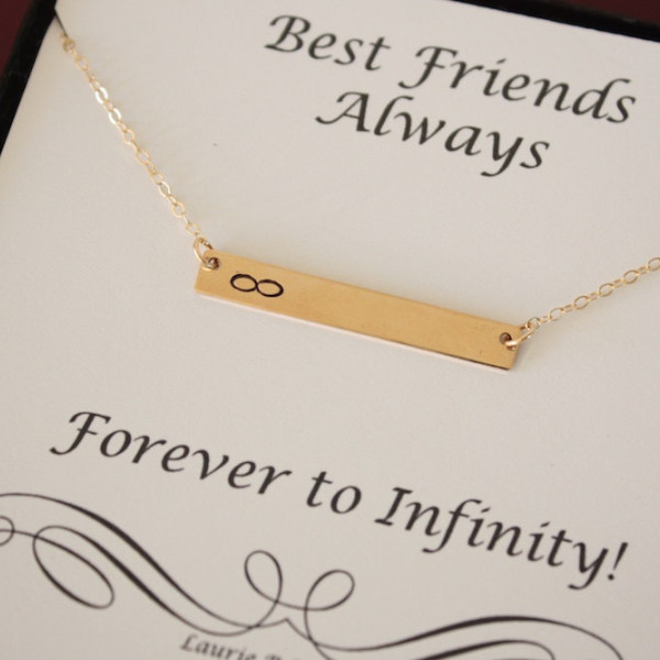 Best Friend inifinity Rectangle Necklace, Monogram, Tiny Bar, Gold Bar, Personalized Necklace, BFF, Name Charm Gold, Thin Bar, Best Friend