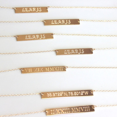 Bible Verse Necklace. Custom Engraved Personalized Necklace - Nameplate Gold Bar - Sterling Bar Quote Necklace - Sentence Roman Numeral Date