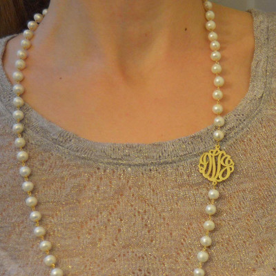 Birthday gift Monogram necklaces,Initial monogram necklaces,Long pearl necklaces, Initial monogrammed pearl necklaces,Custom monograms.